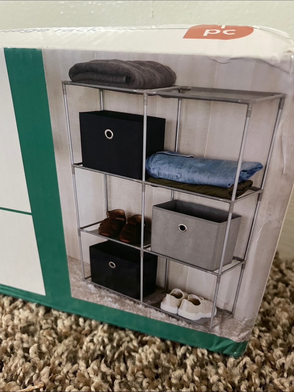 Modular Fabric Storage Bins and Metal Cube Organizer - Gray and Black 6 cubes